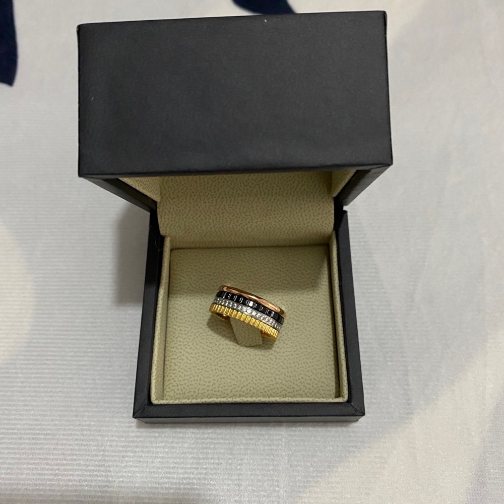 Men's Tri-Tone Multi-Row Fashion Ring — Gold & Black